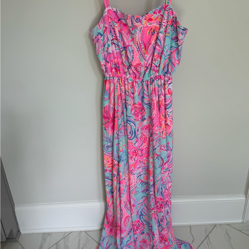 Lilly Pulitzer Pink and Blue Lizette Maxi Dress